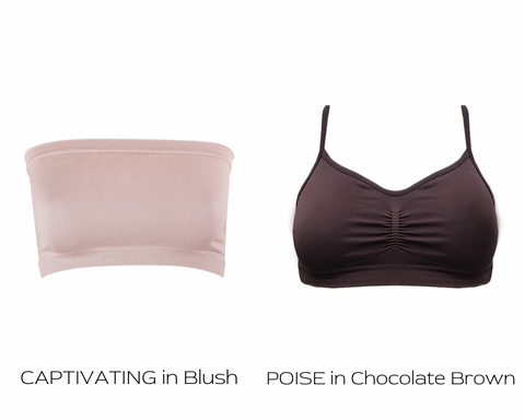 prism squared captivating top in blush and poise top in chocolate brown