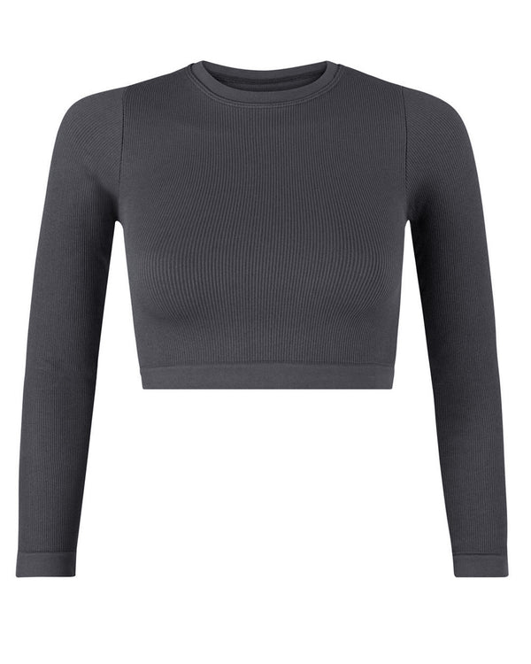 Tempo Ribbed Seamless Long Sleeve Top, Black