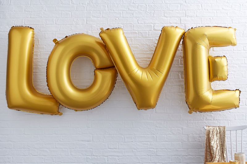 Giant Love Gold Foil Balloons – Wedding in a Teacup
