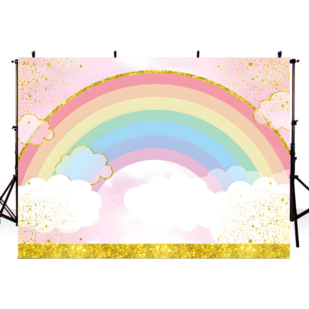 Gold Glitters Rainbow Pink Sky Photocall Oh Baby Birthday Party Photog ...