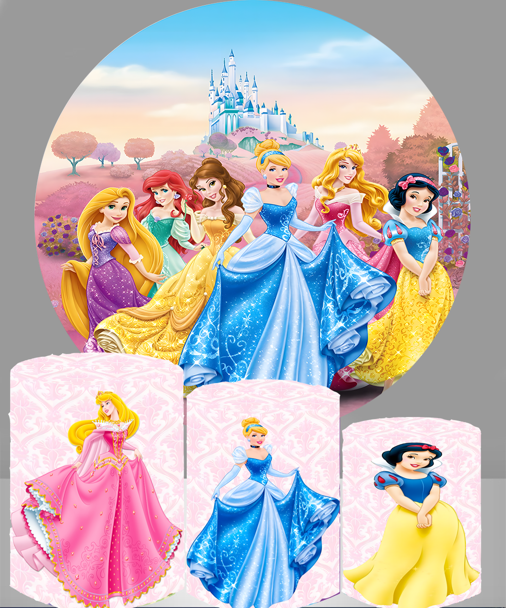 Disney Princess Party Background Decors Round Shape Girls Birthday Cir –  dreamybackdrop