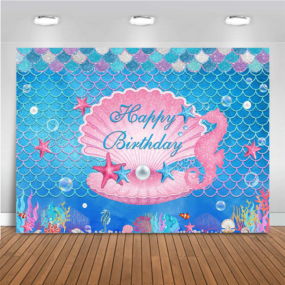Birthday Mermaid Theme Backdrop Undersea Background Girl Kids Child Pa –  dreamybackdrop