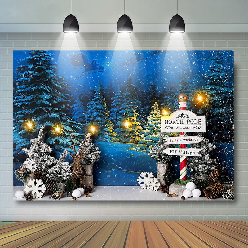 Christmas Winter Snow Night Backdrop Santa Reindeer Background Trees P ...
