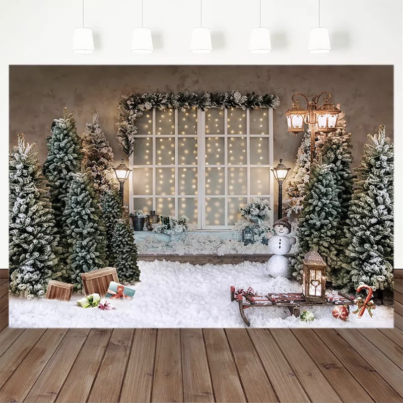 Christmas Photography Background Xmas Tree Sled Snowfield Backdrop Fre ...