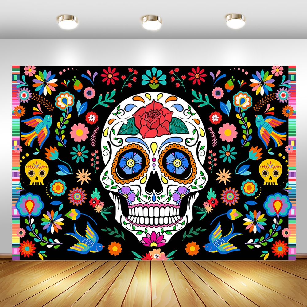 Day of The Dead Backdrop for Mexican Fiesta Sugar Skull Flowers Photog ...