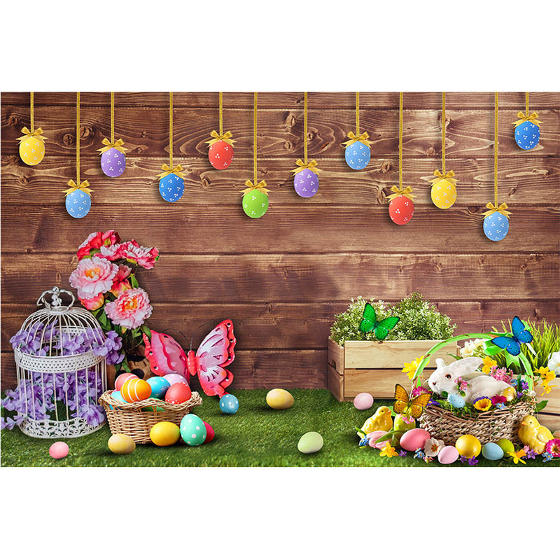 Easter Butterflies Portrait Background Spring Flowers Eggs Bunny Cake ...