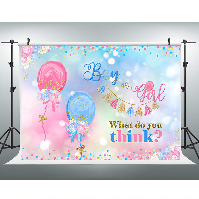 Gender Reveal Backdrop Boy Or Girl Blue Or White Balloons Photography Dreamybackdrop 7324