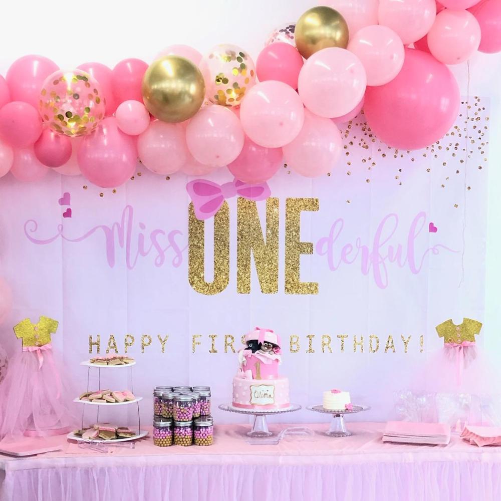 Girls 1st Birthday Backdrop Pink Bow and Gold Dot Background Girls Bir –  dreamybackdrop