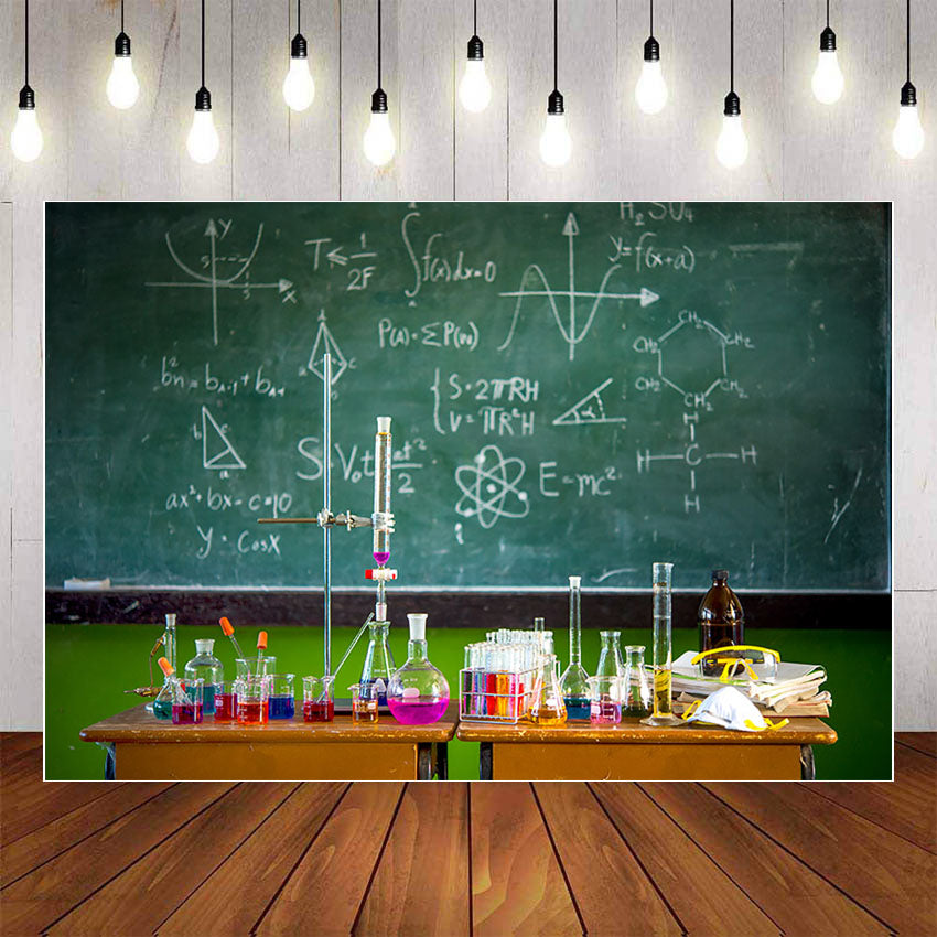 Photography Background Chemistry Classroom Blackboard Test Tubes Boy K –  dreamybackdrop