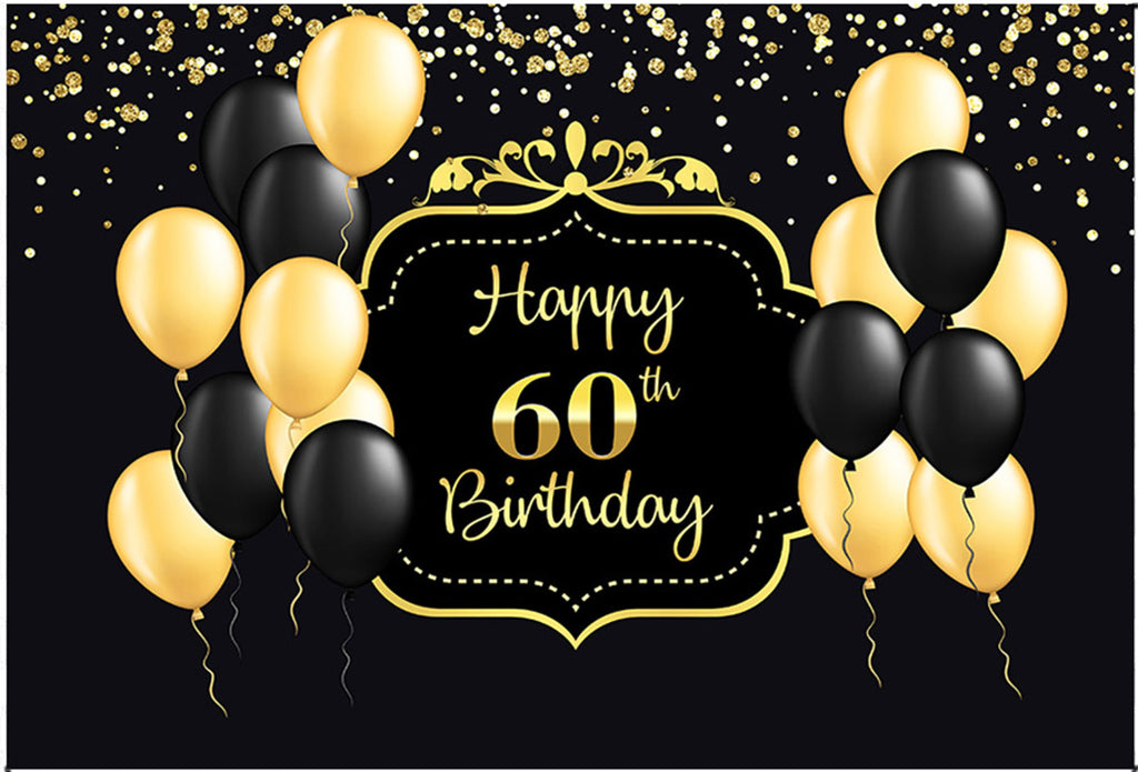 Custom Happy Women 60th Birthday Backdrop Black Yellow Balloon Backgro –  dreamybackdrop