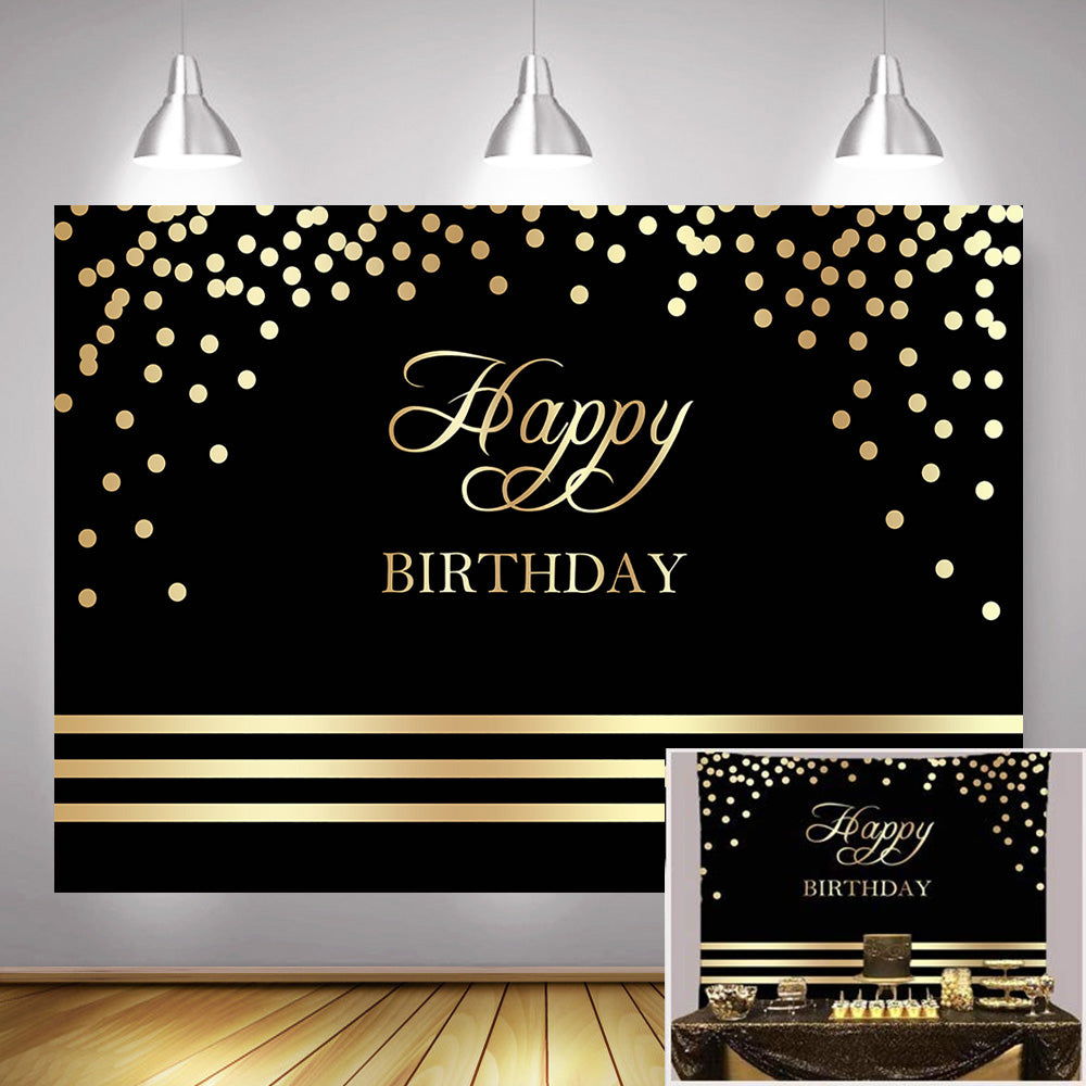 Happy Birthday Backdrop Black and Gold Birthday Party Banner Decoratio –  dreamybackdrop