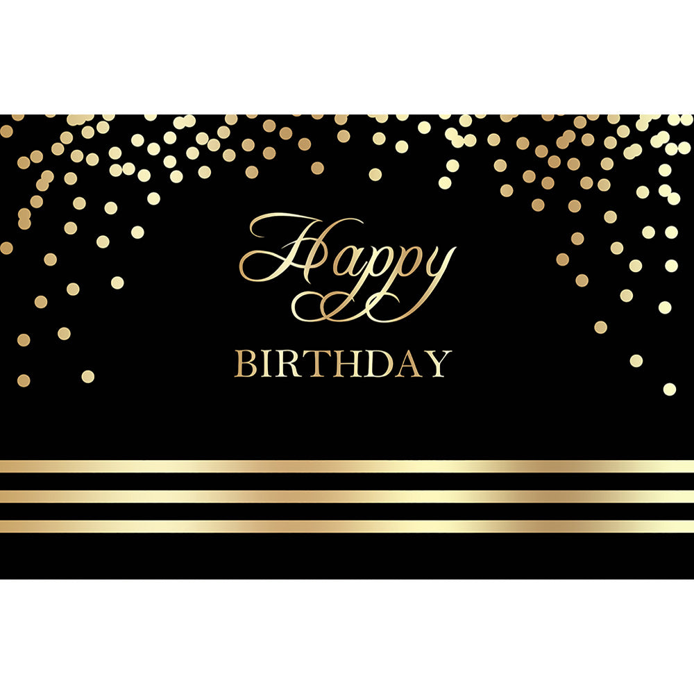 Happy Birthday Backdrop Black and Gold Birthday Party Banner Decoratio –  dreamybackdrop