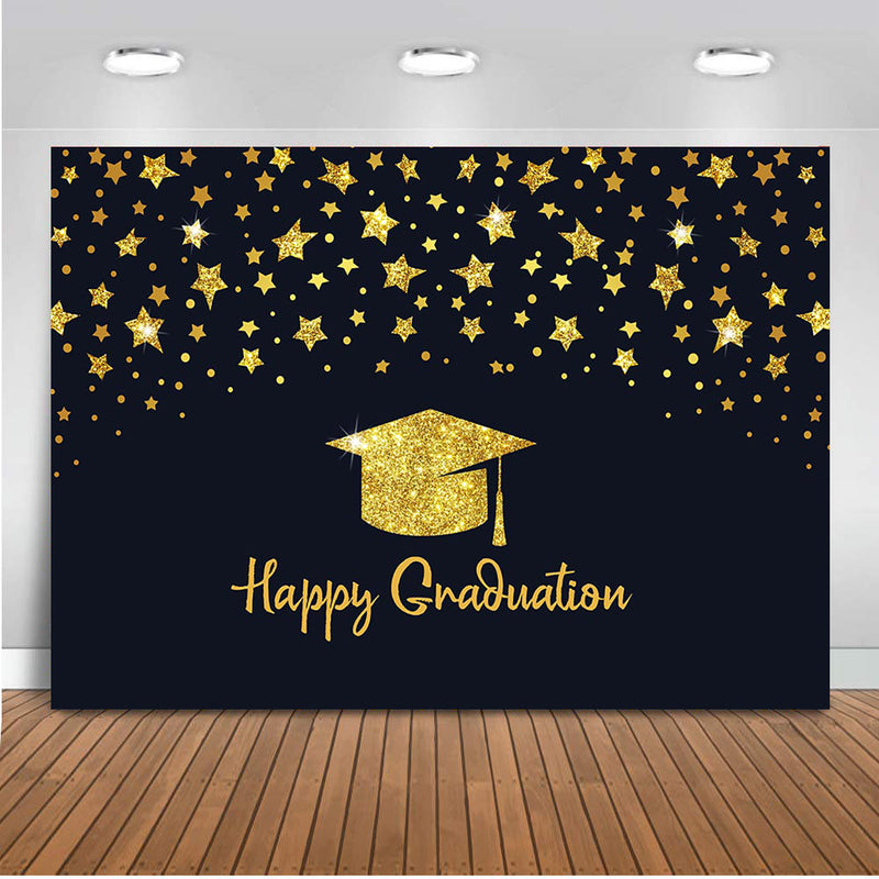 Happy Graduation Backdrop for Photography Party Decoration Banner Gold