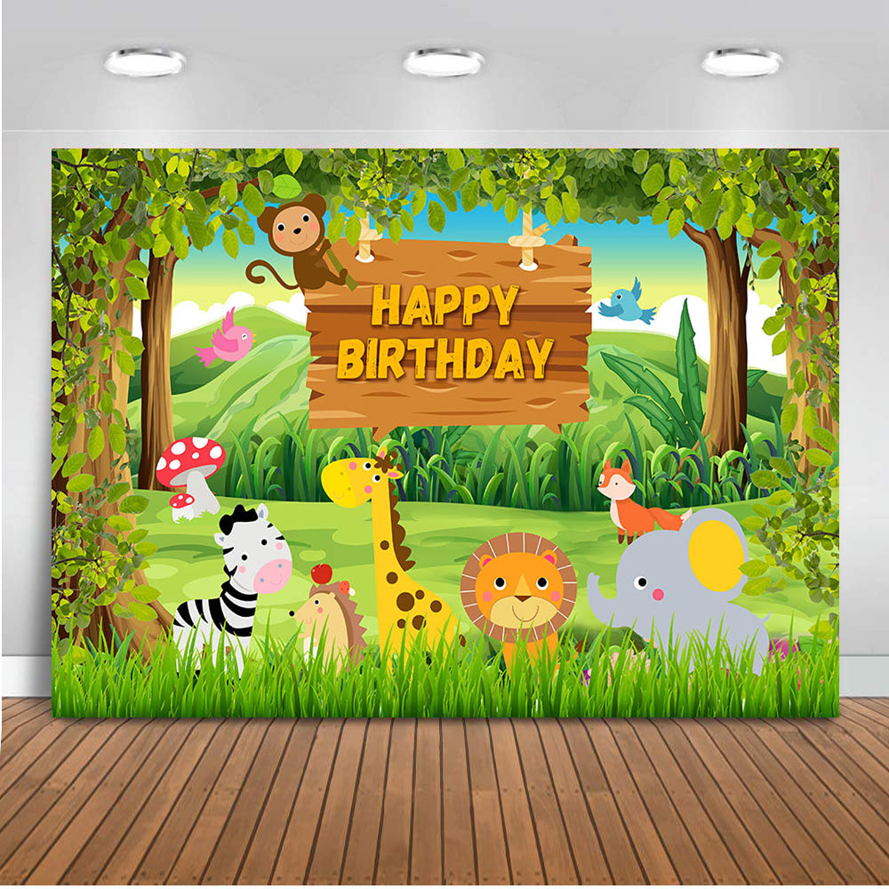 Happy birthday theme party safari jungle forest animals backdrop for p –  dreamybackdrop