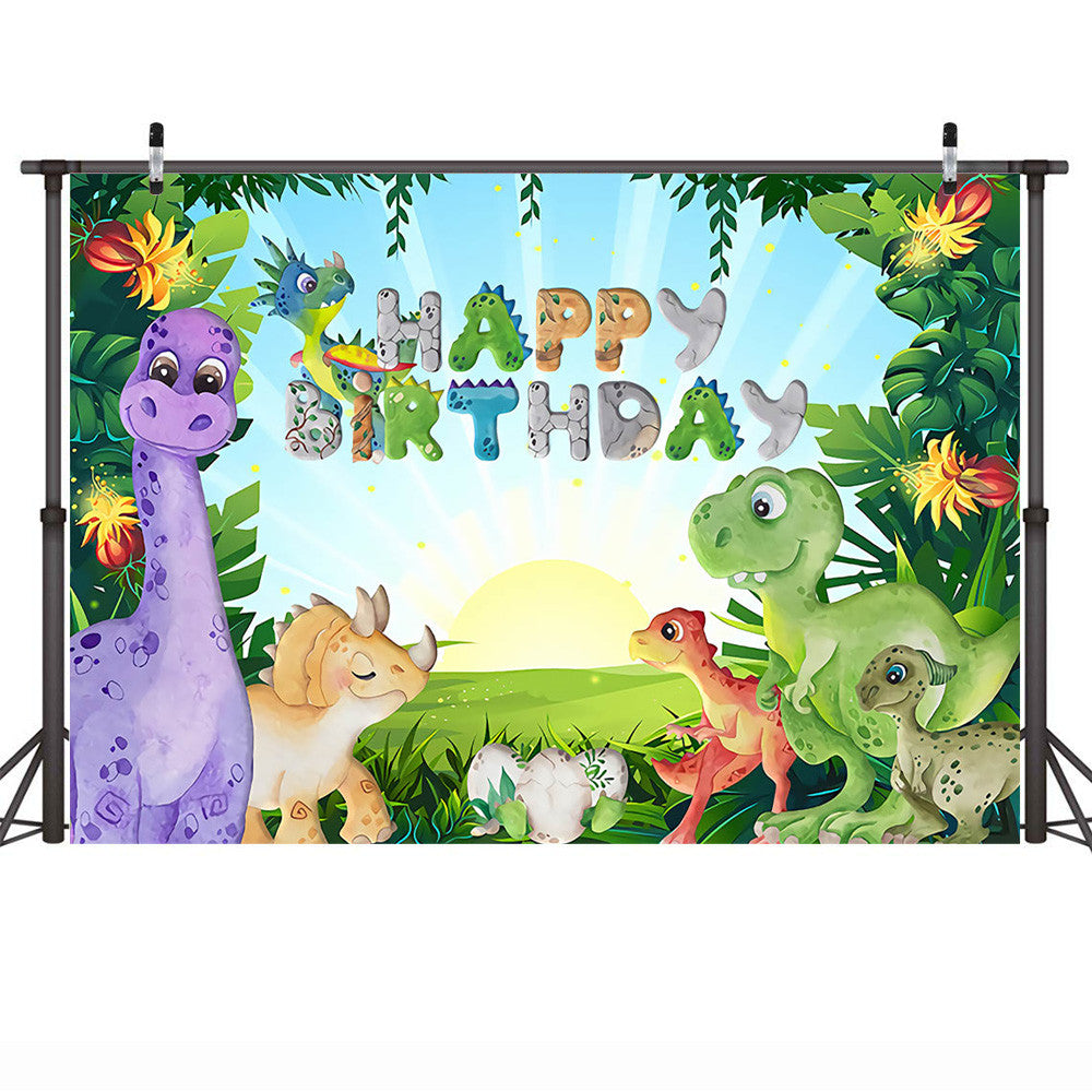 Jungle Cartoon Dinosaur Happy Birthday Backdrop Safari Party Newborn D –  dreamybackdrop