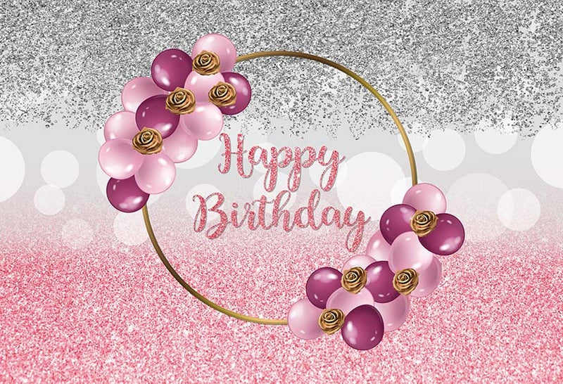 Personalized Photography Background Pink Sliver Glitter Happy Birthday –  dreamybackdrop