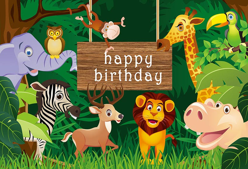 Customized Background Photography Jungle Safari Party animals cartoon ...