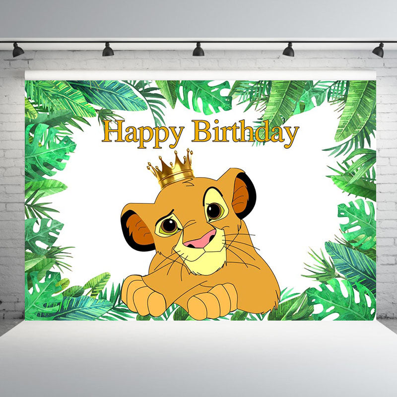 Green Leaves Cartoon Lion King Backdrop Boys Happy 1st Birthday Party –  dreamybackdrop