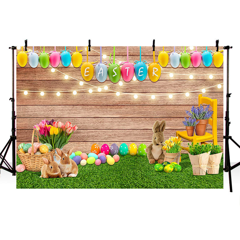 Photography Background Happy Easter Eggs Light Flower Grassland Rabbit ...