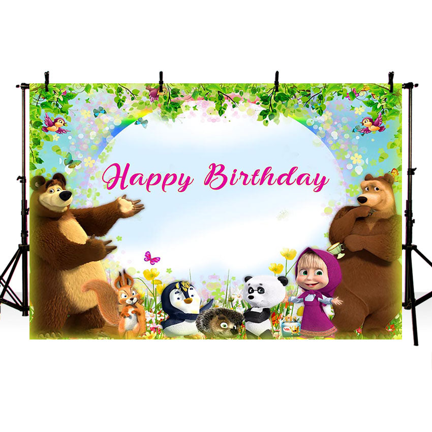 Photography Background Customize Cartoon Masha and Bear Child Birthday –  dreamybackdrop