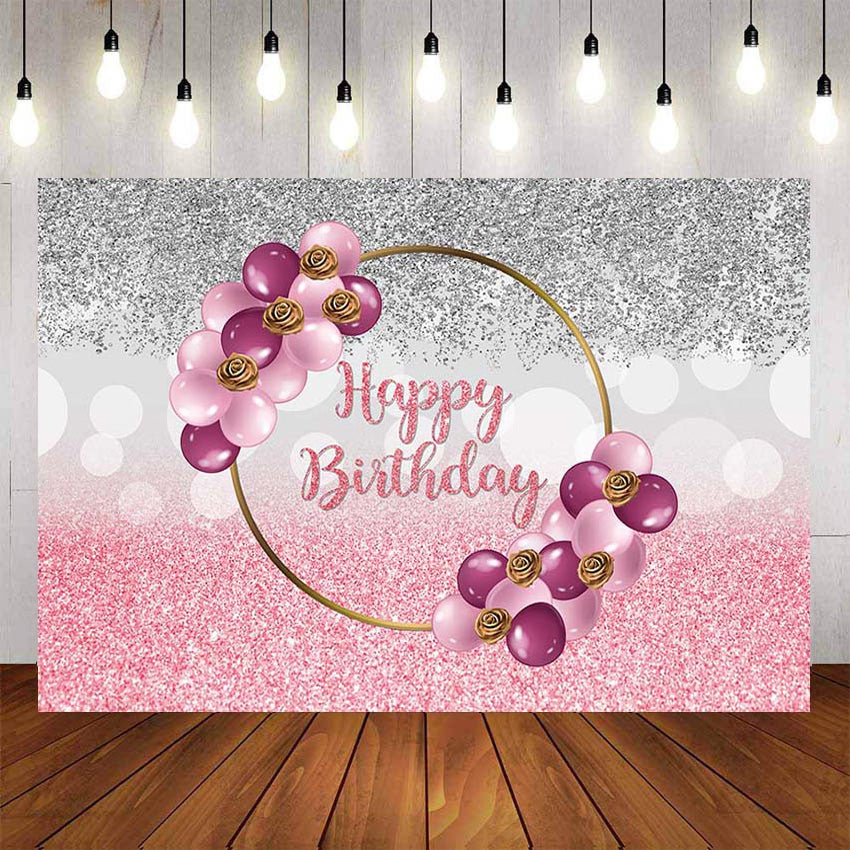 Personalized Photography Background Pink Sliver Glitter Happy Birthday