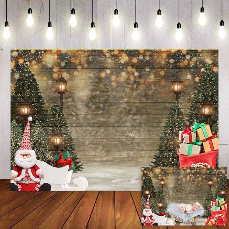 Wood Photography Background Winter Christmas Snow Glitter Pine Trees G ...