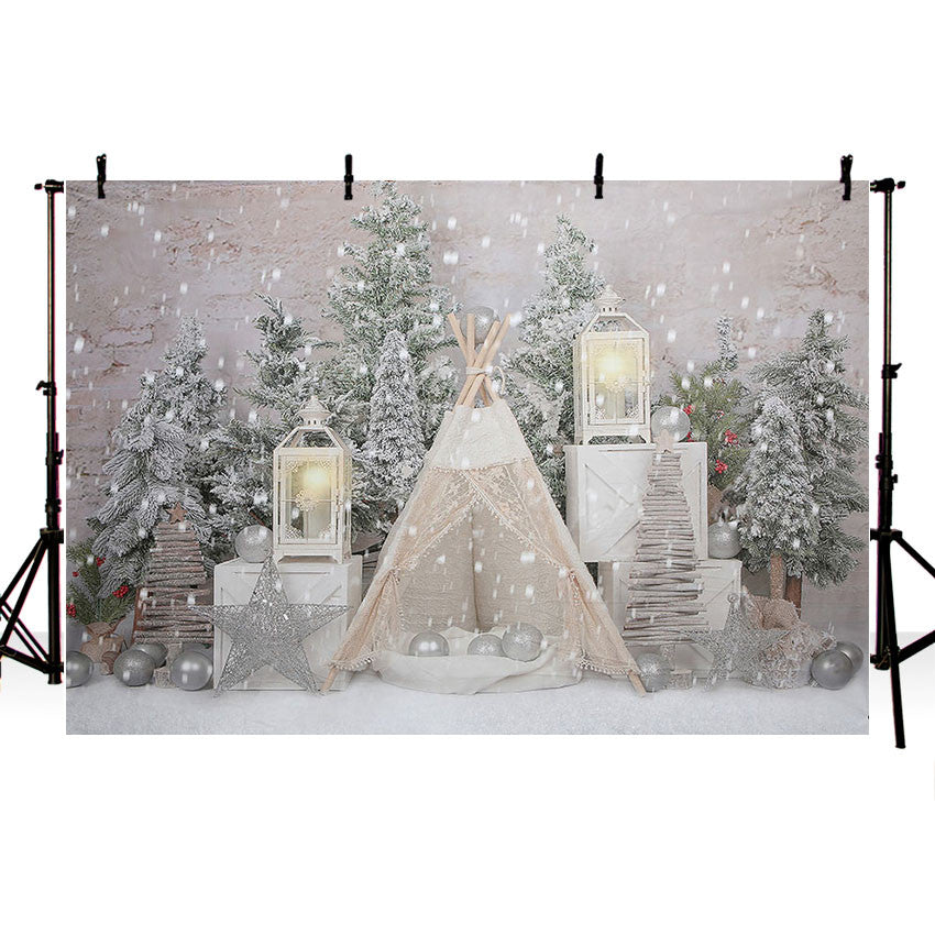 Photography Background Winter Christmas Snowflake Tent Pine Tree Kids –  dreamybackdrop