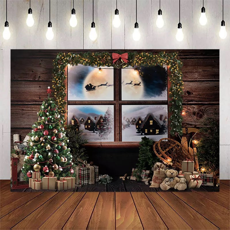 Xmas Photography Background Christmas Tree Window Photo Backdrop Studi ...