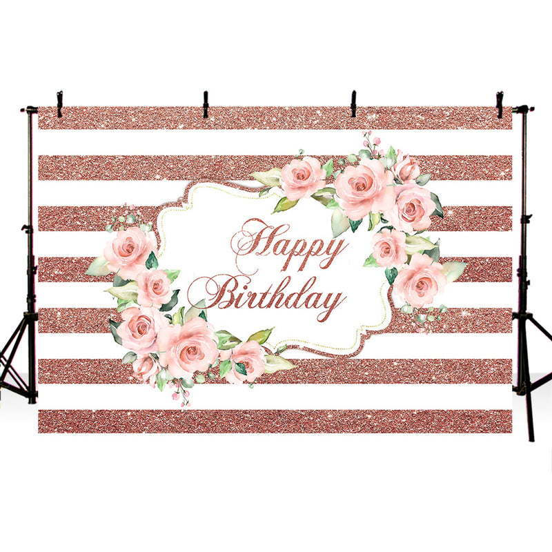 Rose Gold Birthday backdrop for photography Happy Birthday Pink Rose F ...