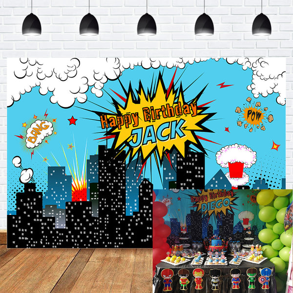 Superhero Boy Happy Birthday Photography Backdrop Cartoon Super Hero C –  dreamybackdrop