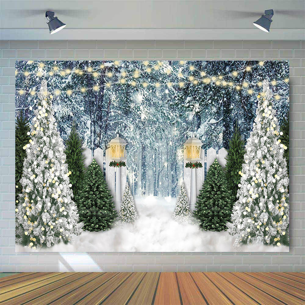 Winter Snow Scene Backdrop for Photography Pine Tree Forest Glitter Li –  dreamybackdrop