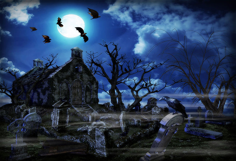 halloween graveyard photo booth backdrop night moon backdrop for ...
