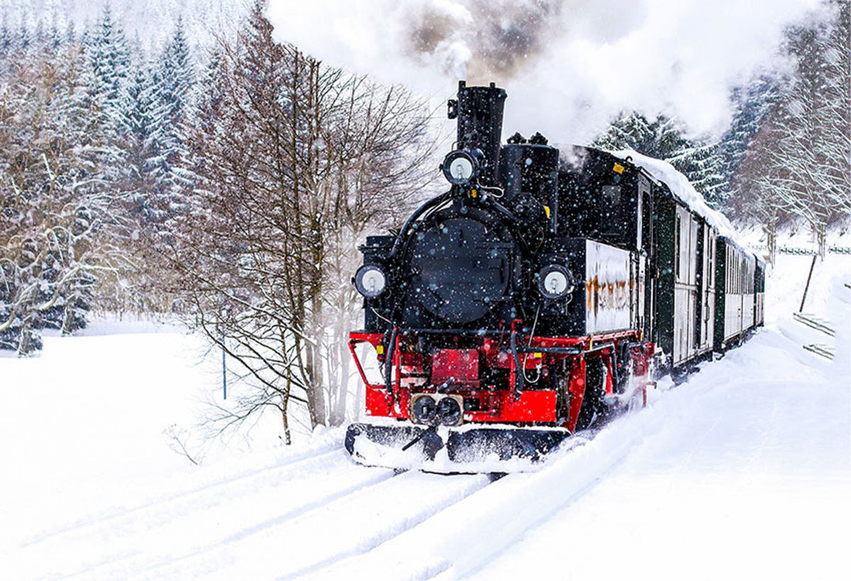 Snow Train Track Photography Backdrops Christmas
