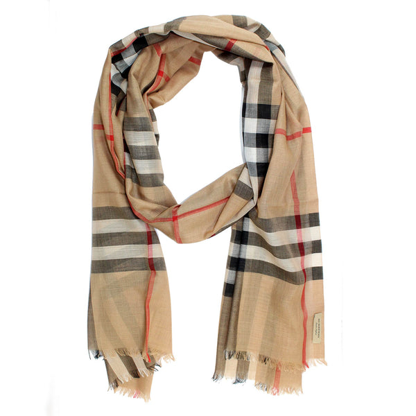 Burberry Scarf Camel Giant Check Gauze 