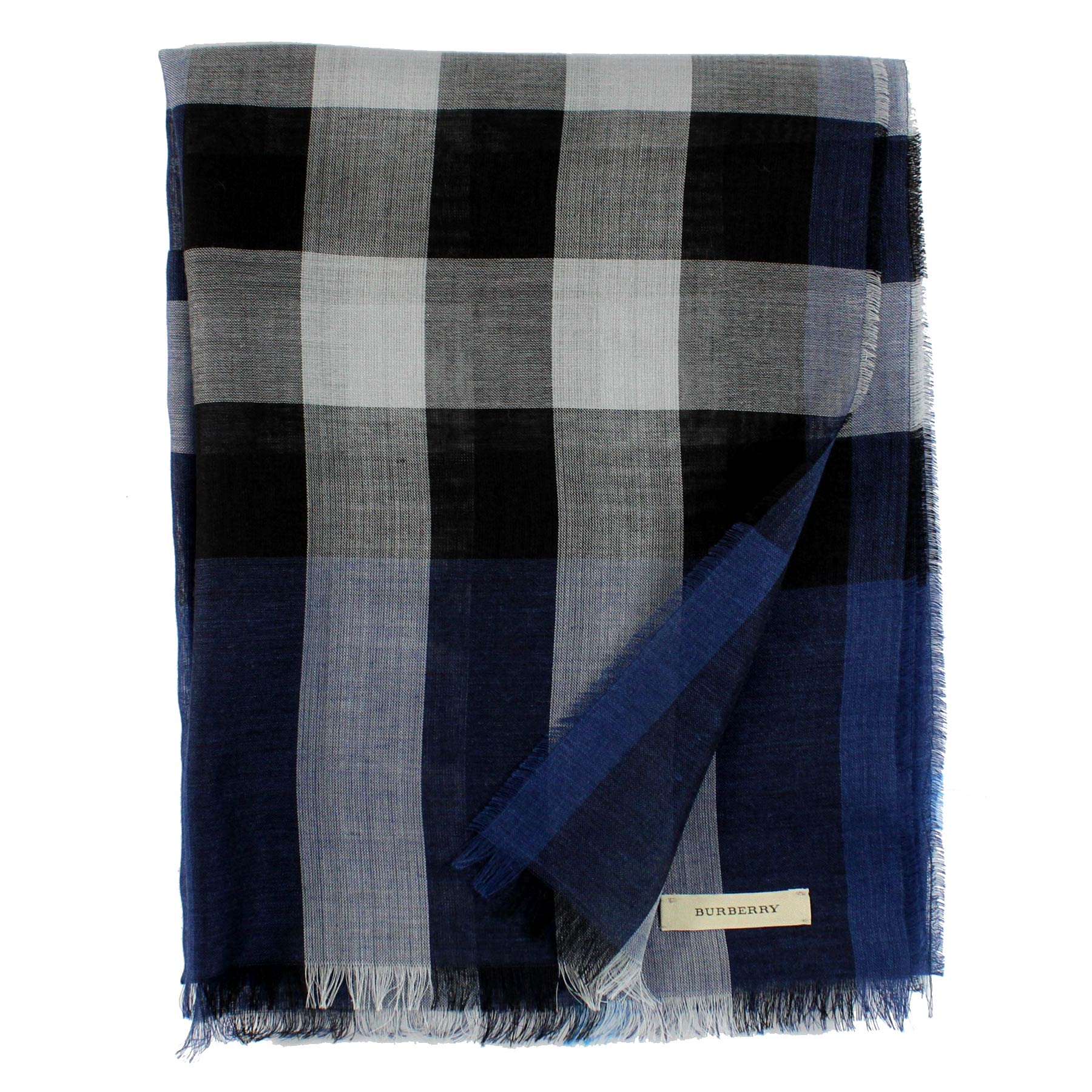 Burberry Scarf Giant Check Gauze Dark Blue - Wool Silk Shawl - Como Milano