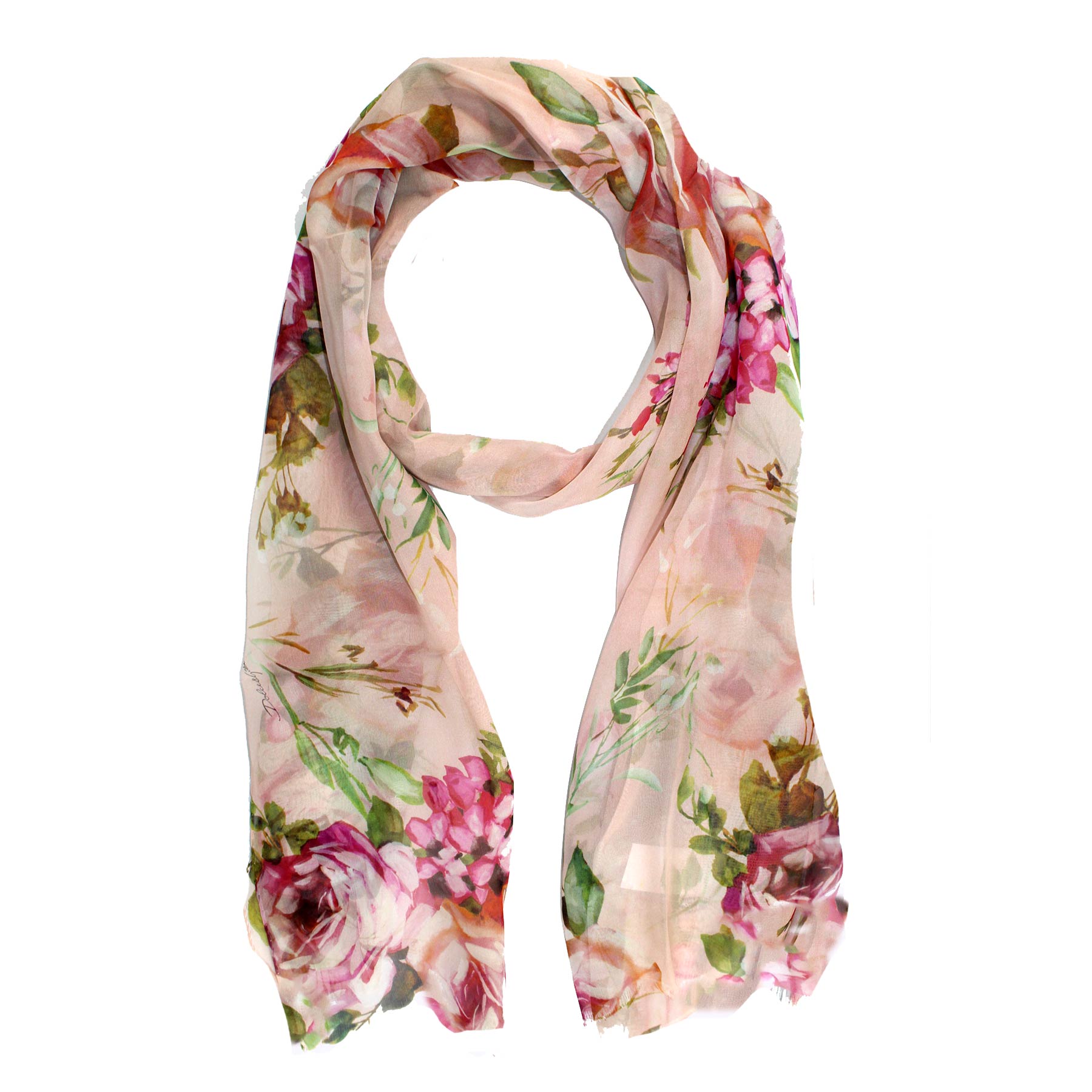 Dolce & Gabbana Scarf Roses Pink Floral - Chiffon Silk Shawl - Como Milano