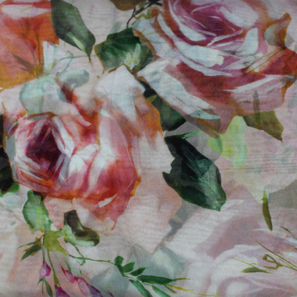 Dolce & Gabbana Scarf Roses Pink Floral - Chiffon Silk Shawl - Como Milano