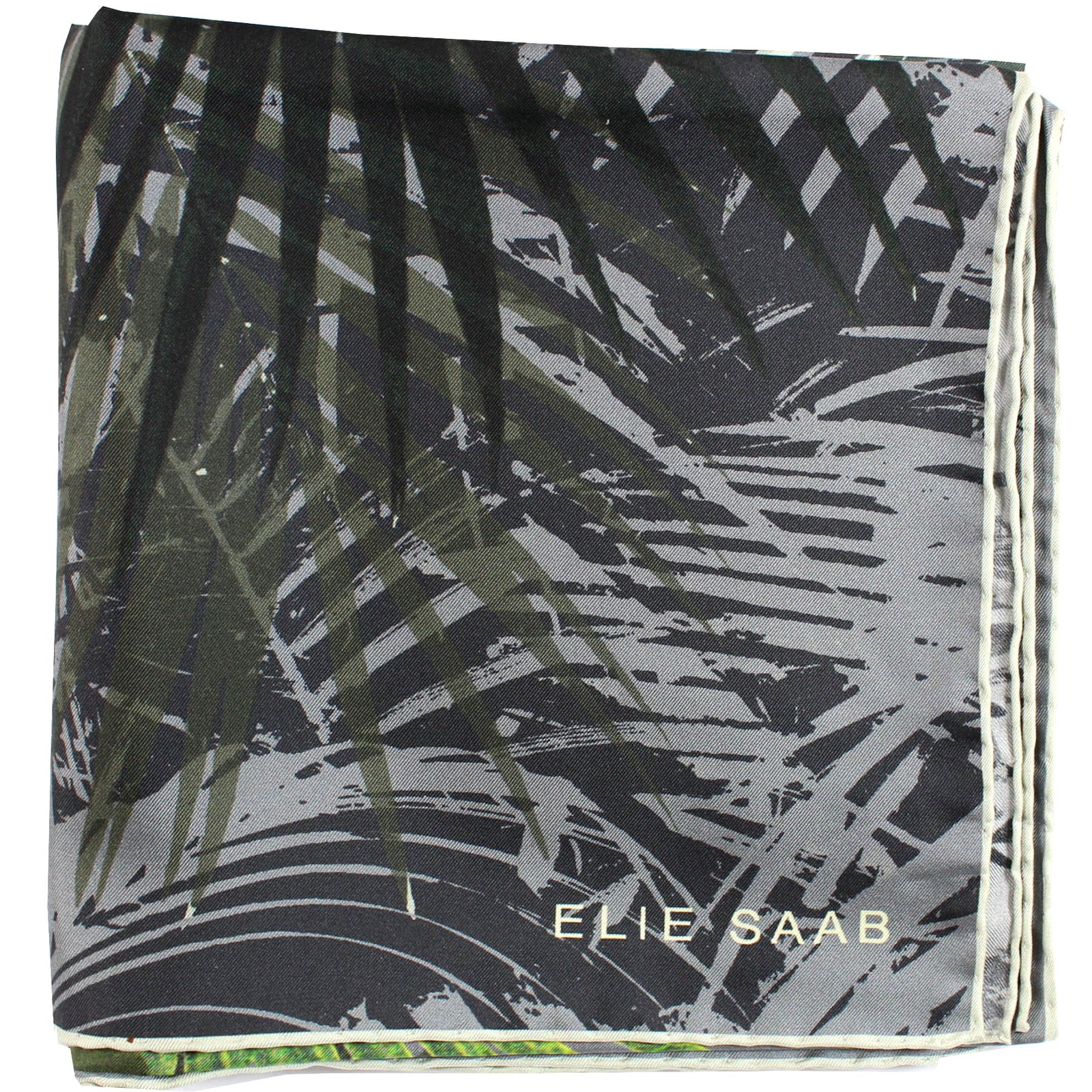 Elie Saab Silk Scarf Gray Green Floral - 36 Inch Square Twill Silk Fou -  Como Milano