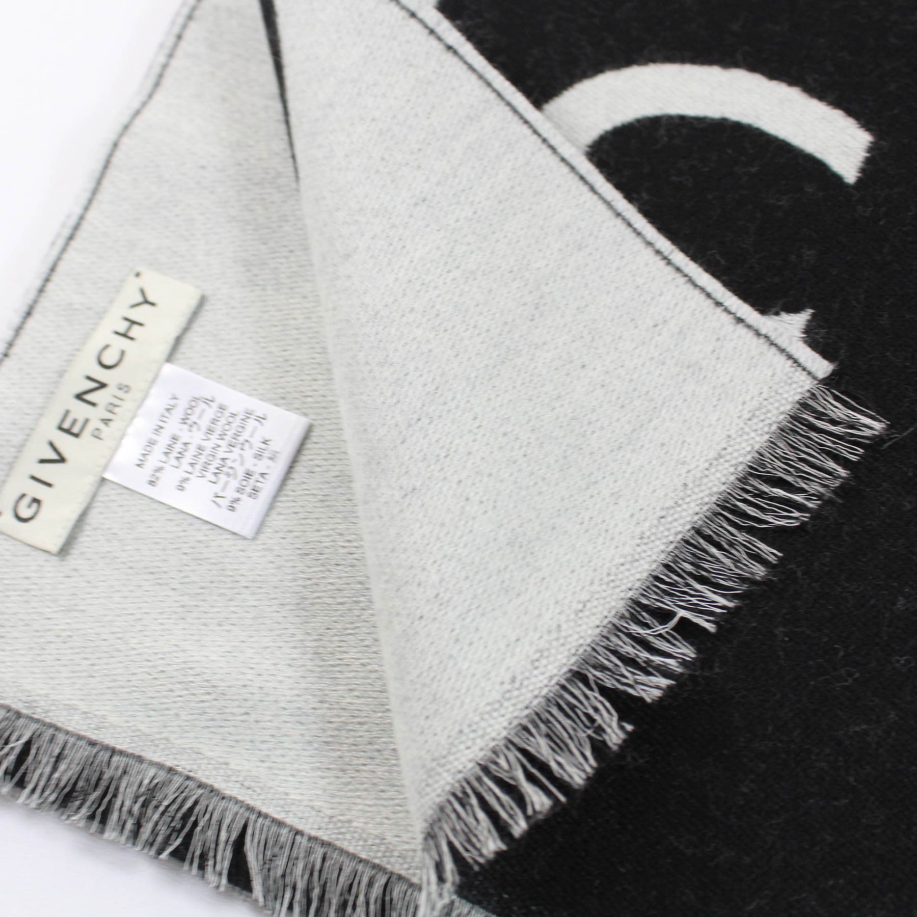 Givenchy Scarf Black White Signature Logo - Wool Silk Shawl SALE - Como  Milano