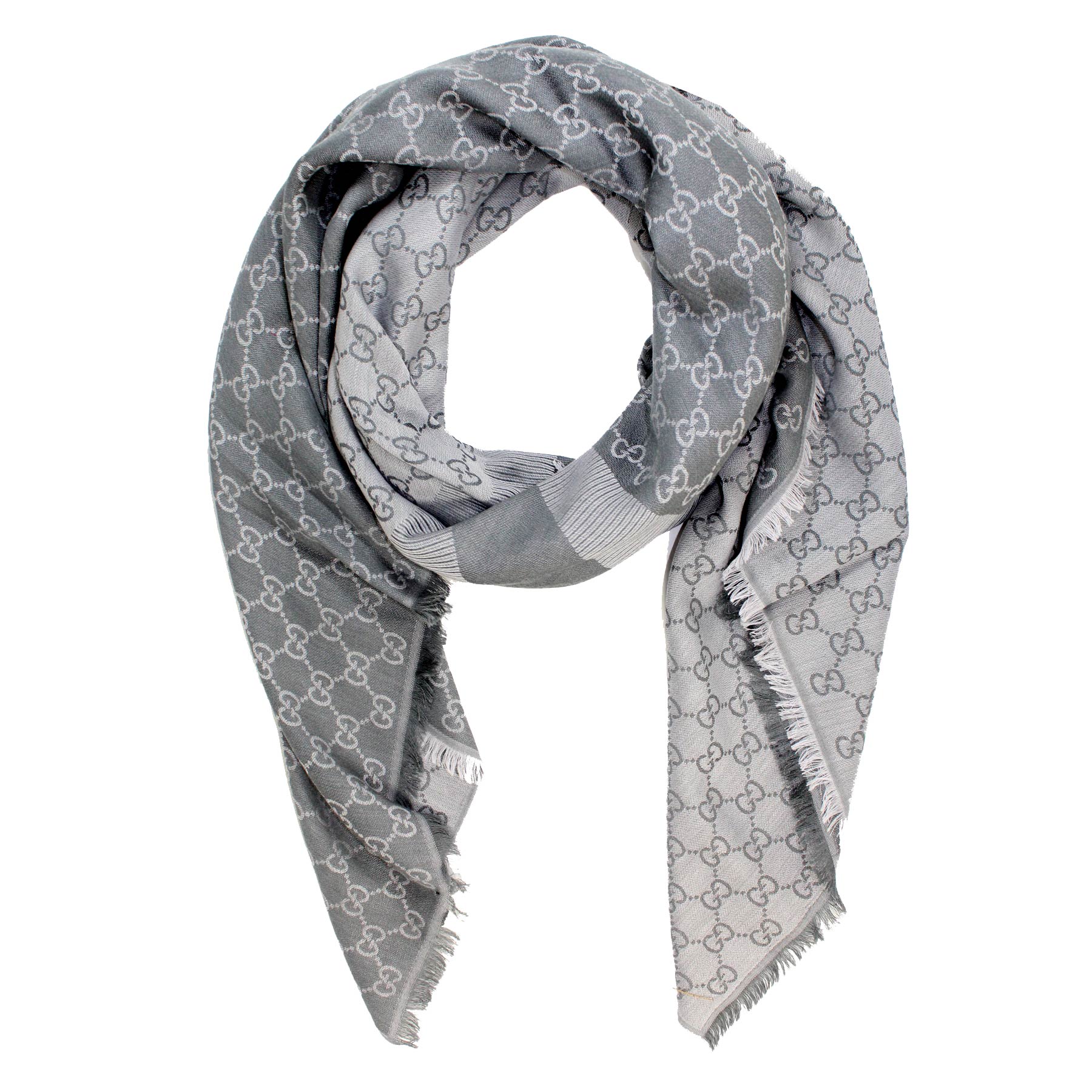 Gucci GG Scarf Gray GG - Extra Large Wool Silk Square Scarf SALE - Como Milano