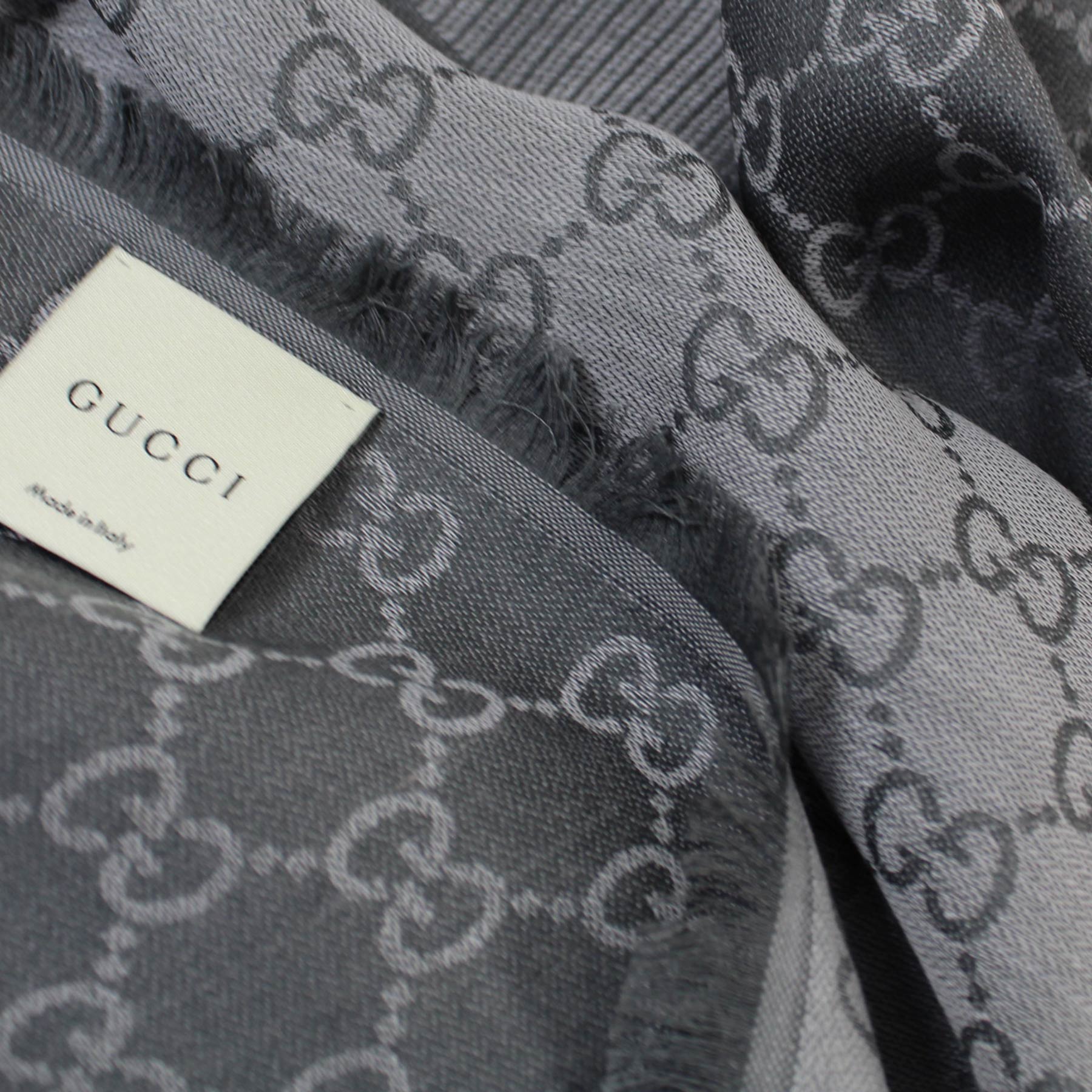 Gucci GG Scarf Gray GG - Extra Large Wool Silk Square Scarf SALE - Como Milano