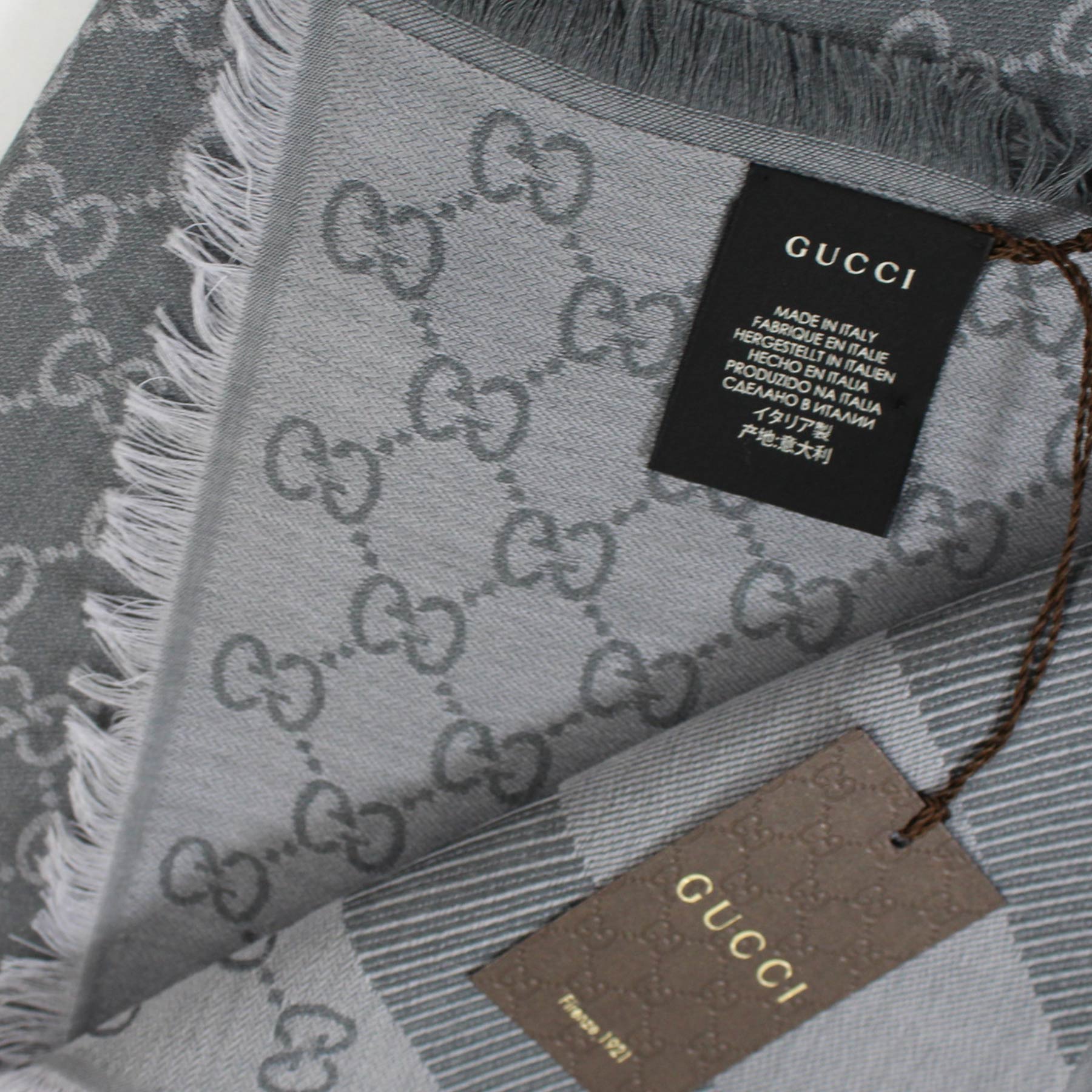 Gucci GG Scarf Gray GG - Extra Large Wool Silk Square Scarf SALE - Como Milano