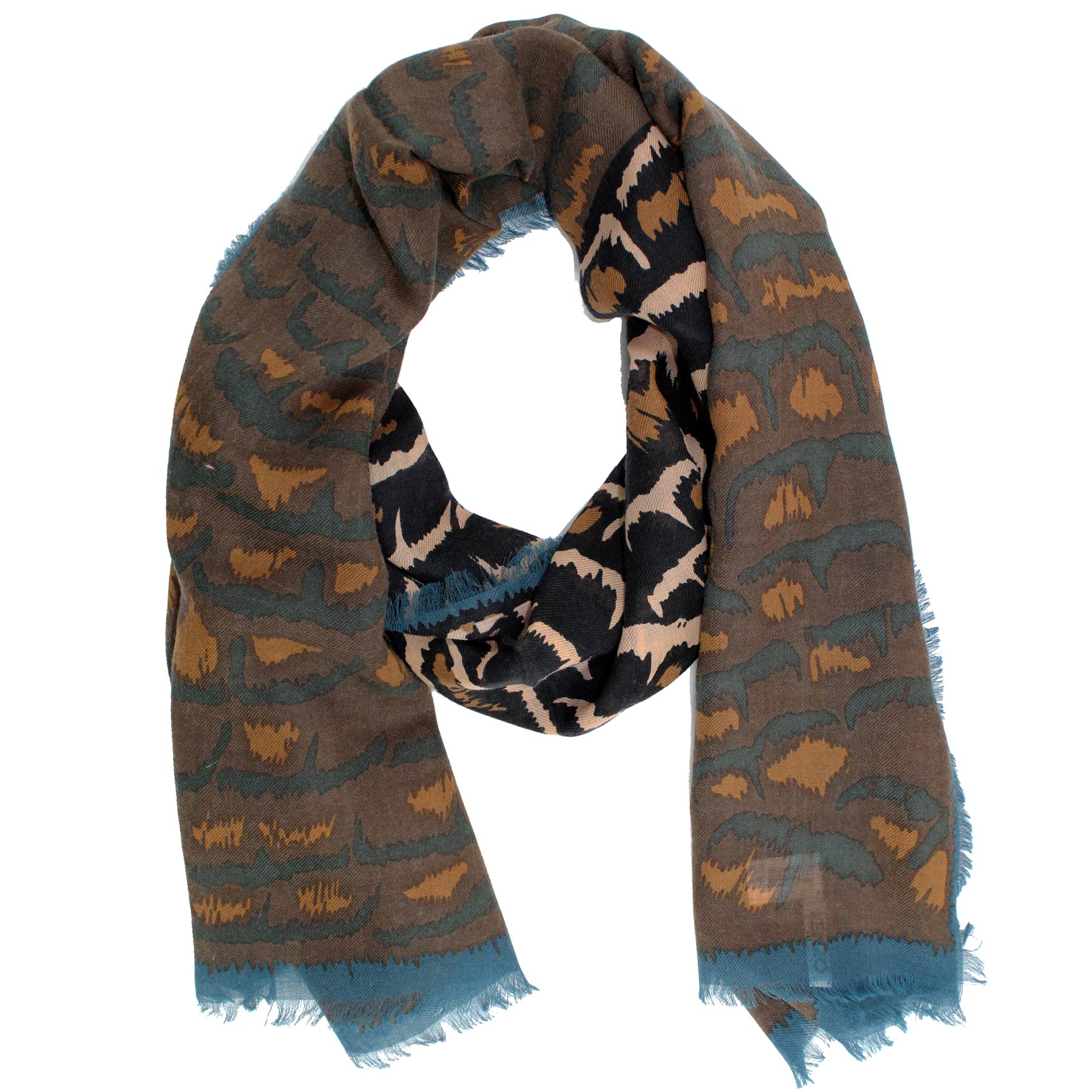 Kenzo Scarf Brown Metal Blue Design - Wool Women Shawl SALE - Como Milano