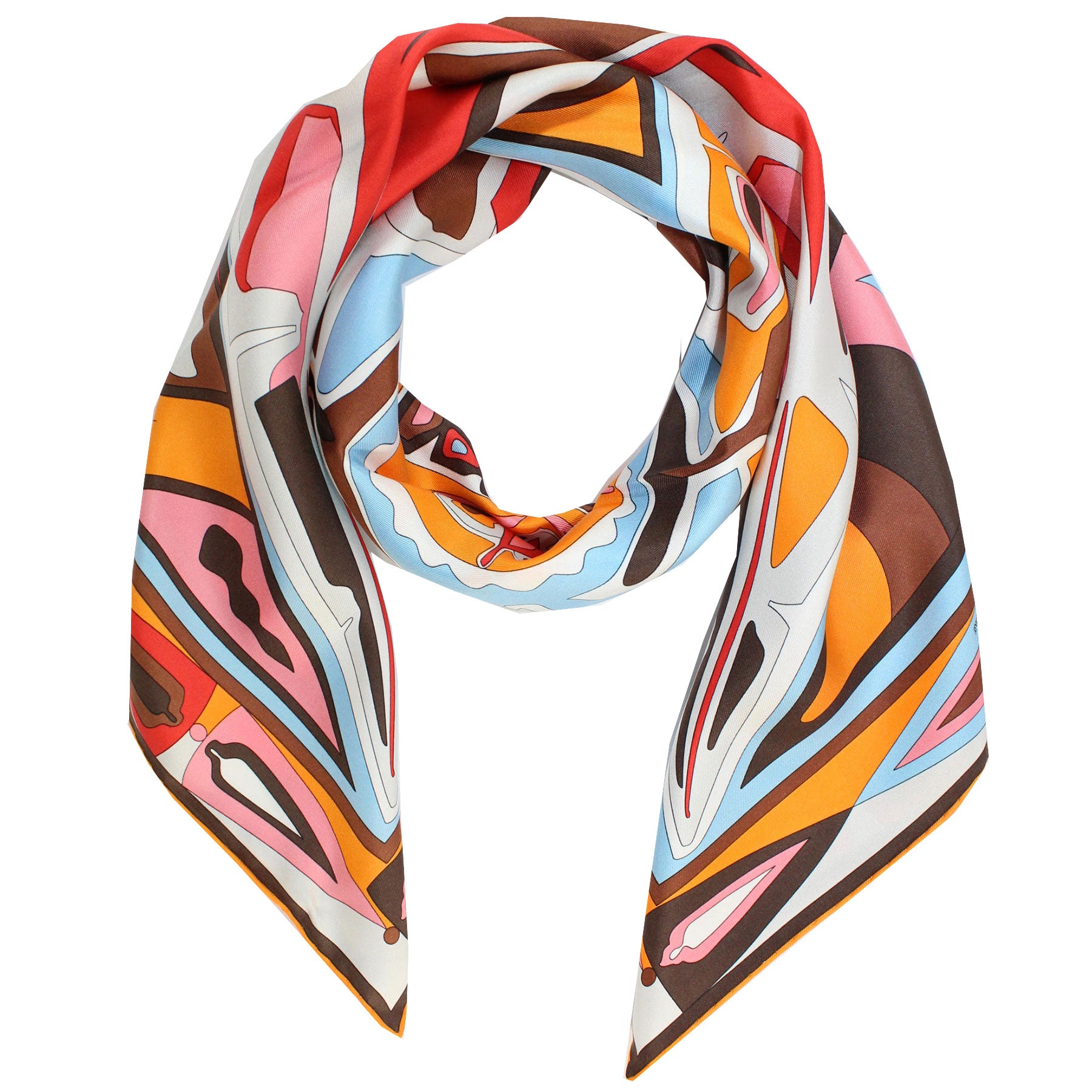 Emilio Pucci Silk Scarf Orange Red Brown Medallions Design - Large Twi ...