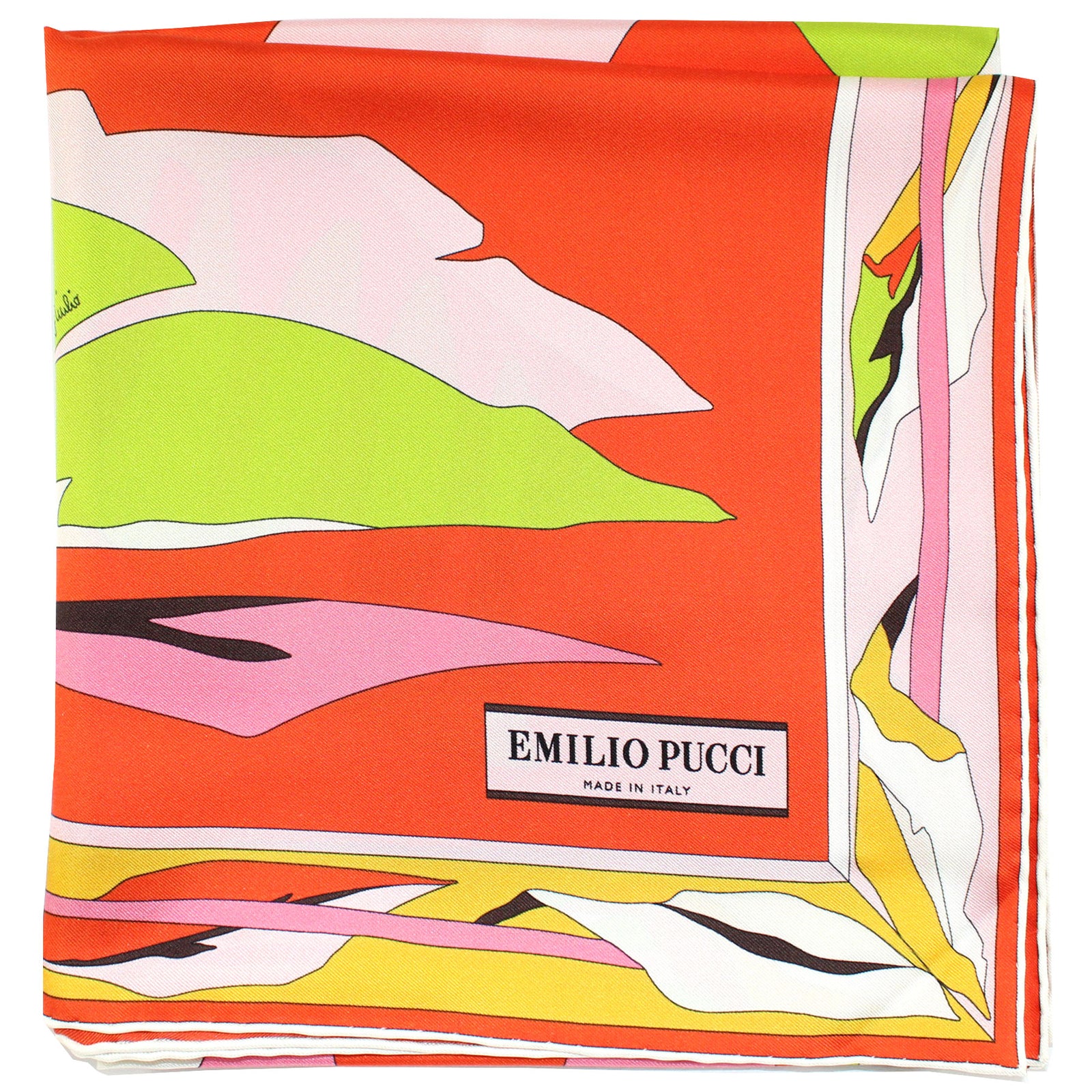 Emilio Pucci Silk Scarf Orange Red Brown Medallions Design - Large Twill Silk Square Scarf