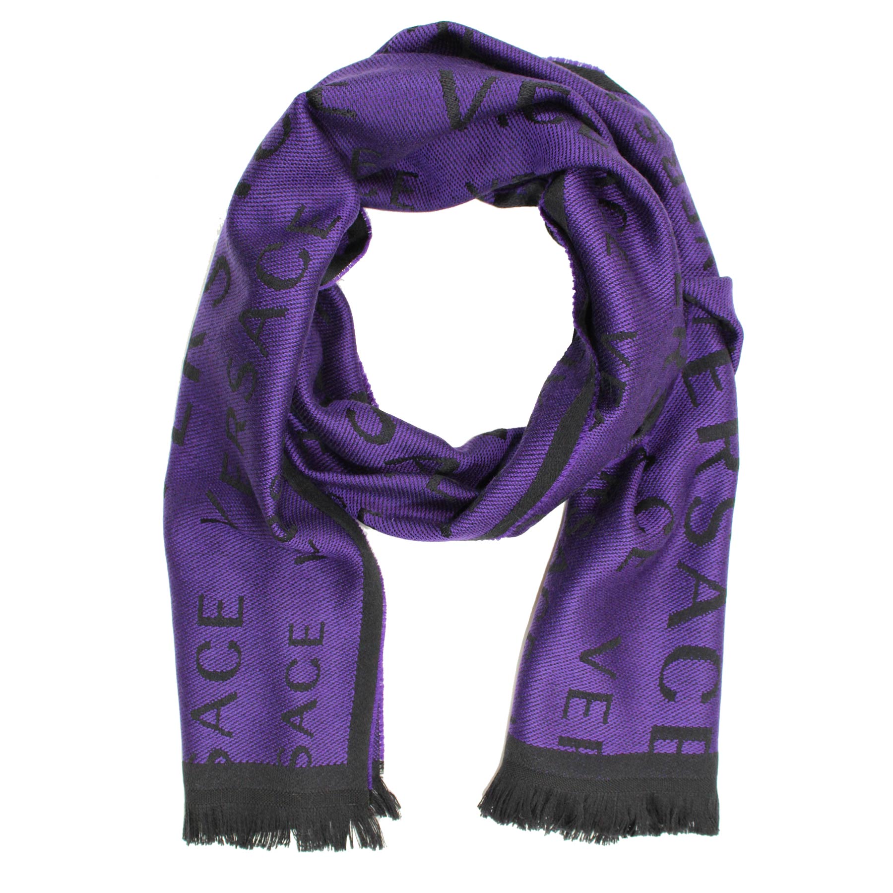 Versace Wool Scarf Black Purple Logo Design - SALE - Como Milano