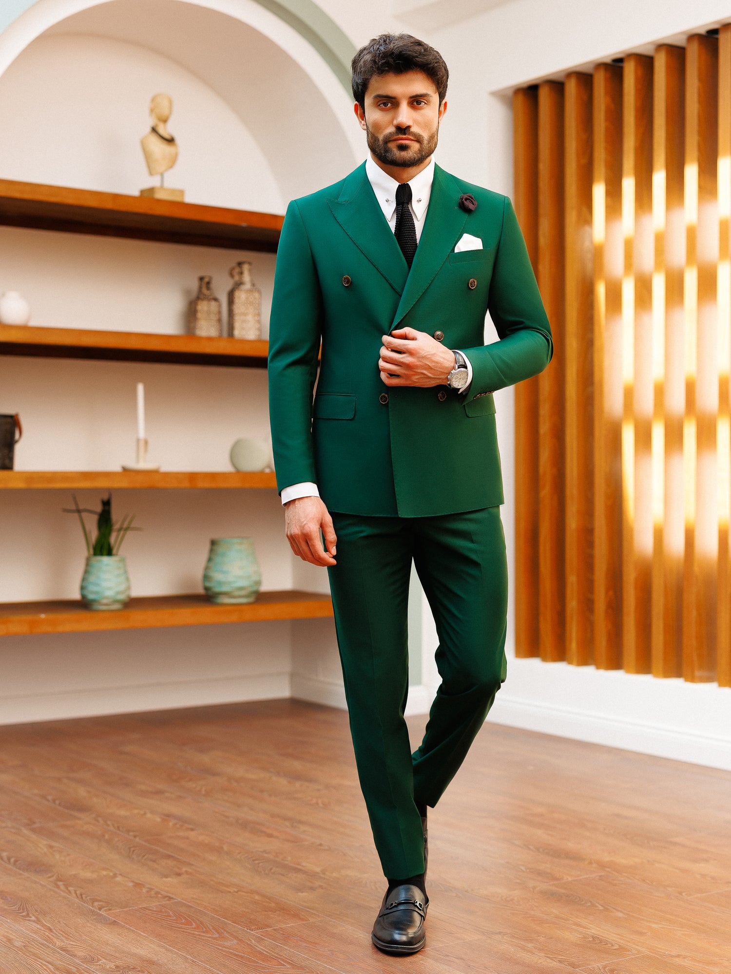 Green Double Breasted Suit 2 Piece Viossi