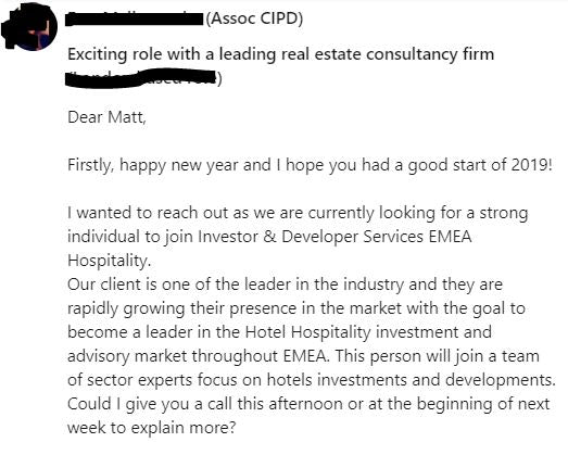 Sample LinkedIn Message from a Recruiter