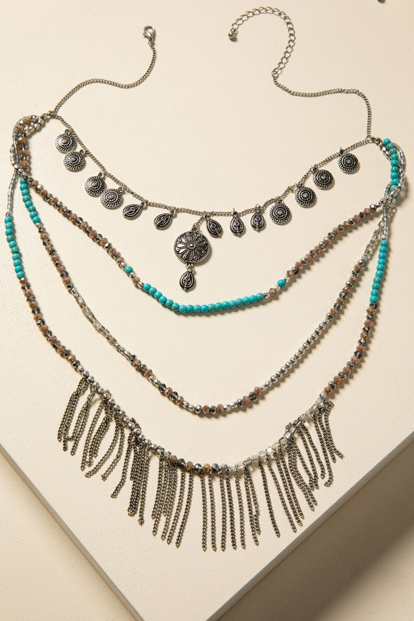 Shyanne Women S Sparkle N Spice Turquoise Layered Fringe Necklace