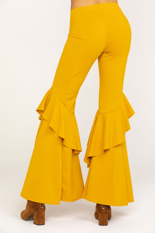 Rodeo Quincy Women S Mustard Ruffle Flare Pants Wonderwest By